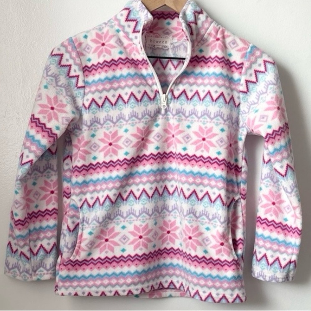 girls pink & white patterned pullover sweater